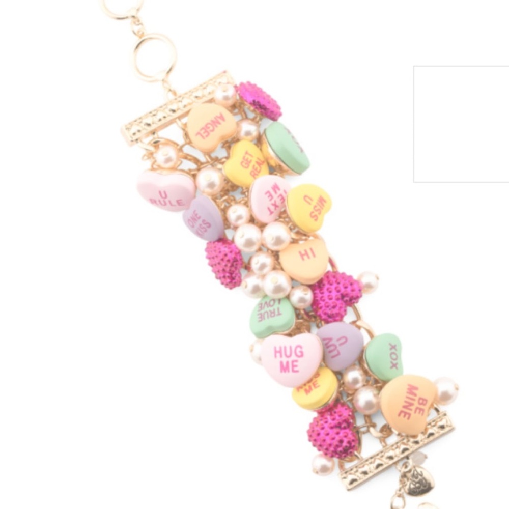 Betsey Johnson Think Pink Sweetheart Conversation Heart Toggle Bracelet - Picture 3 of 4